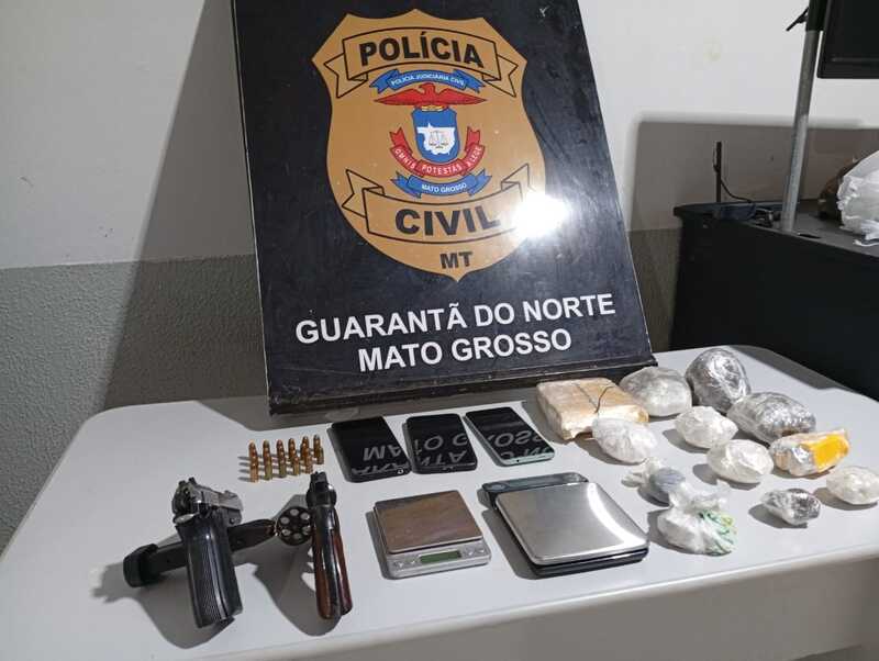 Polícia Civil prende três por tráfico de drogas e apreende armas em bairro de Guarantã do Norte