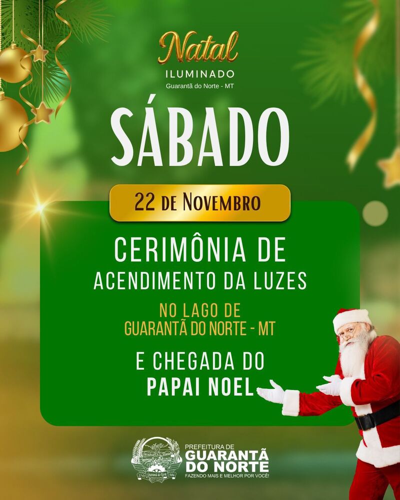 Guarantã do Norte se prepara para noite especial com acendimento das luzes de Natal e chegada do Papai Noel neste sábado