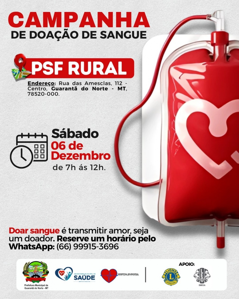 GUARANTÃ DO NORTE SE PREPARA PARA NOVA CAMPANHA DE DOAÇÃO DE SANGUE