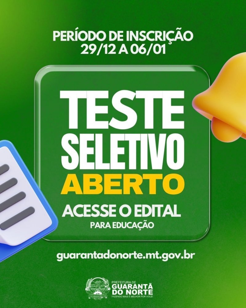 Guarantã do Norte (MT) abre Processo Seletivo Público para a Educação