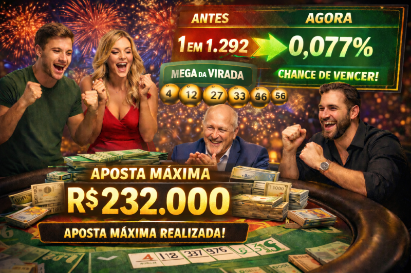 Grupo faz aposta máxima custando 232 mil e muda probabilidade do jogo