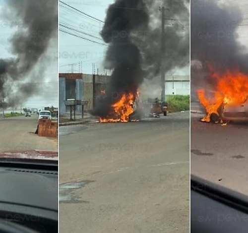 Incêndio destrói veículo em rua do bairro Cidade Nova, em Nova Mutum