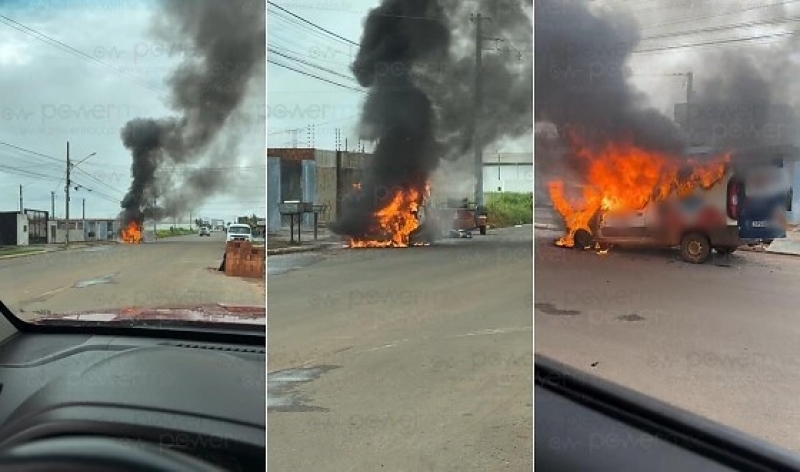 Incêndio destrói veículo em rua do bairro Cidade Nova, em Nova Mutum