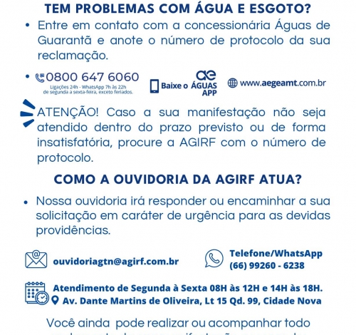 AGIRF orienta moradores sobre como proceder em casos de problemas com água e esgoto em Guarantã do Norte