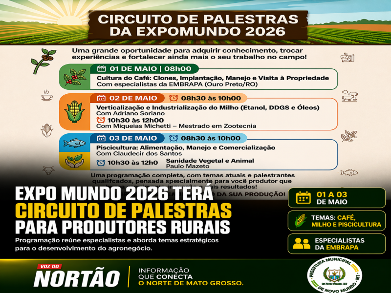 Expo Mundo 2026 terá circuito de palestras voltado ao fortalecimento do agronegócio