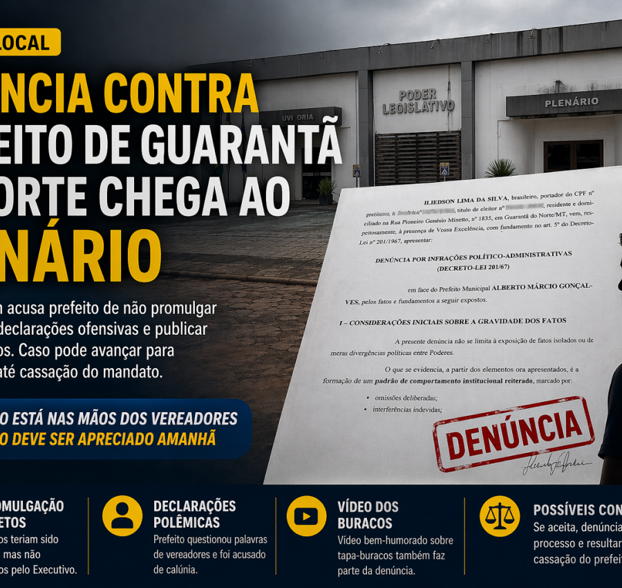 Denúncia contra prefeito deve ser apresentada na Câmara de Guarantã do Norte