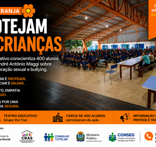 Maio Laranja mobiliza escolas de Novo Mundo com teatro educativo sobre abuso infantil e bullying