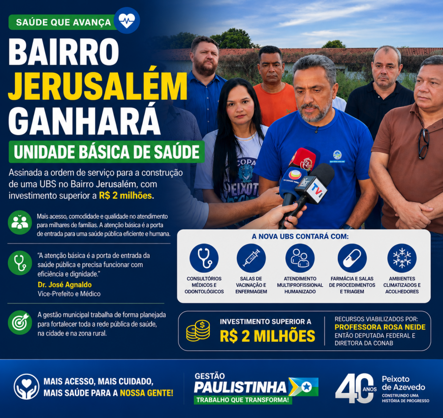 Bairro Jerusalém ganhará nova Unidade Básica de Saúde em Peixoto de Azevedo