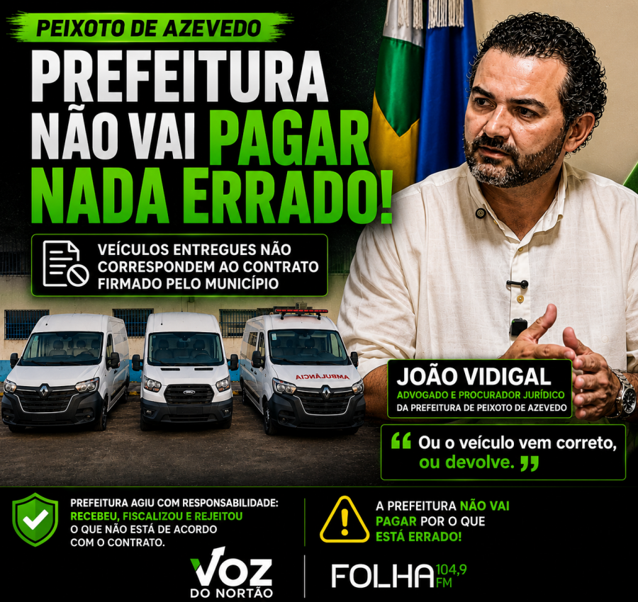 Prefeitura de Peixoto de Azevedo suspende recebimento de ambulância e furgões após divergências em contrato